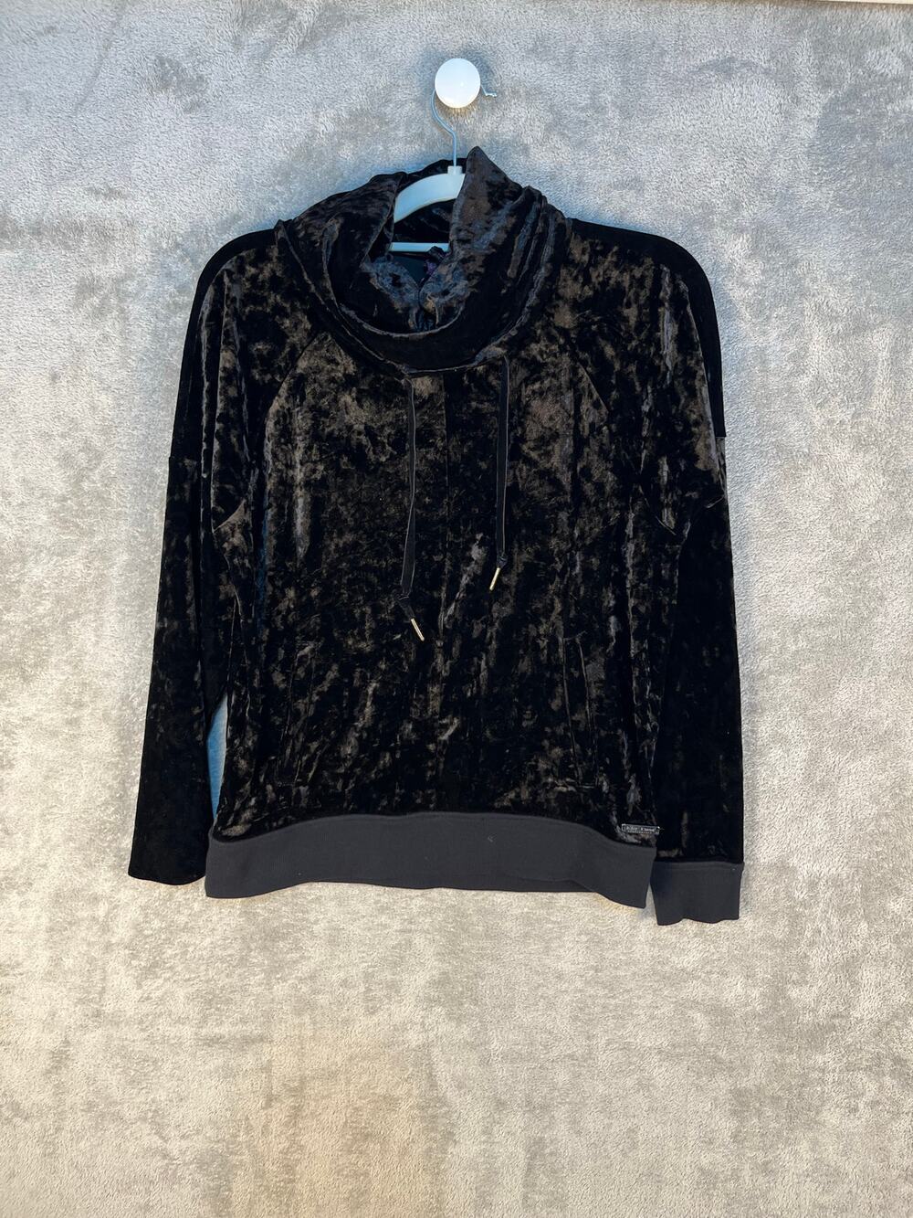 Betsey Johnson Performance Pullover Small Black Cowl Neck Crushed Velvet